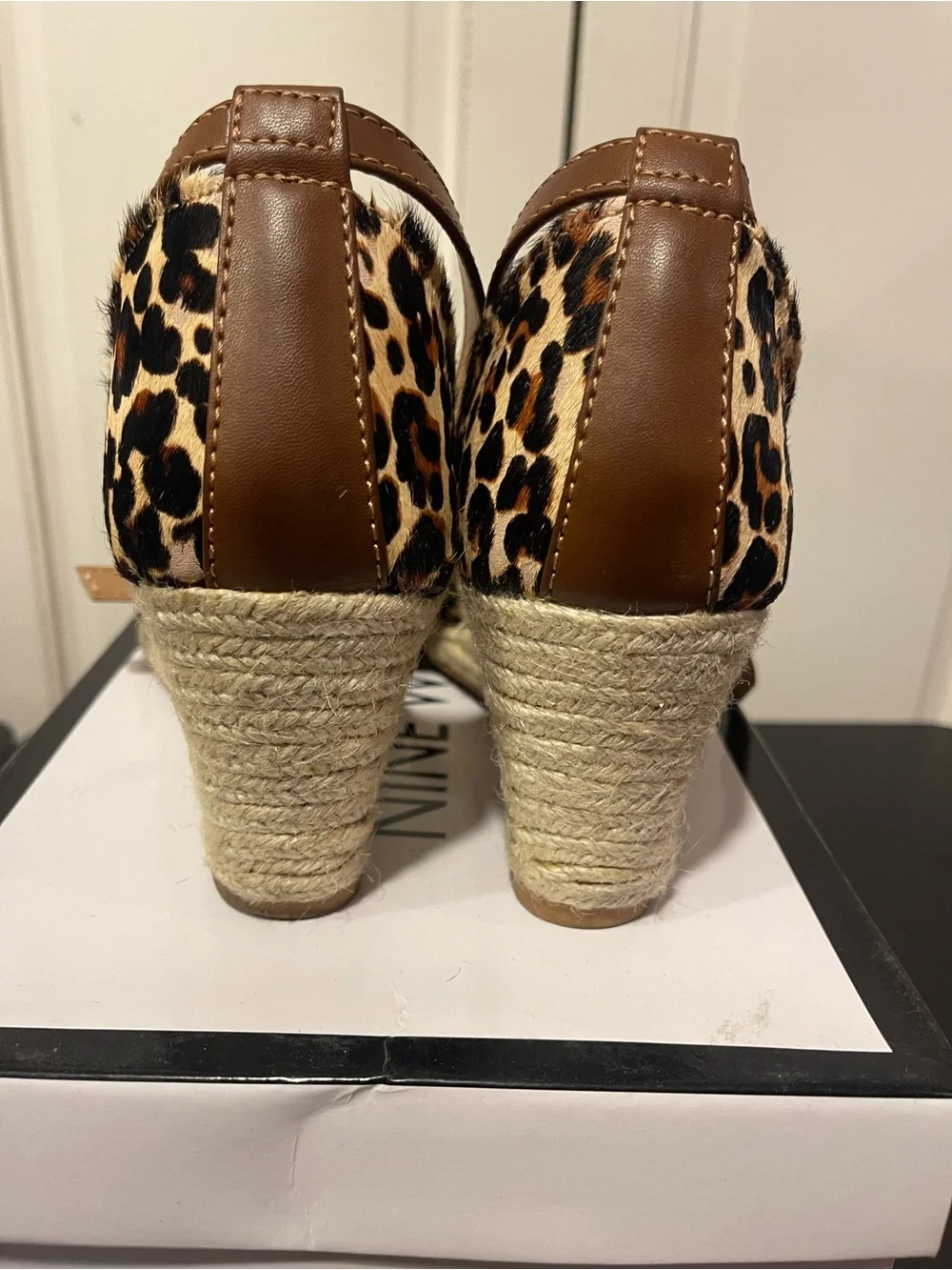 Nine West Leopard Espadrille Ankle-Strap Flats in Brown and Tan